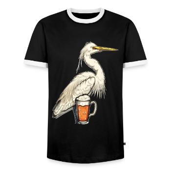 Reiher Vogel Bier - Männer Kontrast-T-Shirt - Schwarz/Weiß - Vorne - AI Model Female 172 light (172cm) & AI Model Male 178 light (178cm)