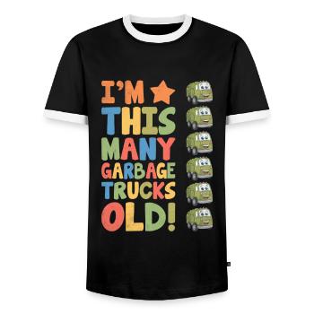 I'm This Many Garbage Trucks Old 6 Years Old - Men's Ringer Shirt - black/white - Front - AI Model Female 172 light (172cm) & AI Model Male 178 light (178cm)
