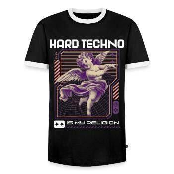 Techno House Party EDM Festival Goa Electro Rave - Men's Ringer Shirt - black/white - Front - AI Model Female 172 light (172cm) & AI Model Male 178 light (178cm)