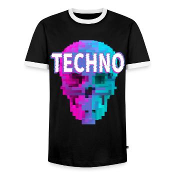 Techno House Party EDM Festival Goa Electro Rave - Men's Ringer Shirt - black/white - Front - AI Model Female 172 light (172cm) & AI Model Male 178 light (178cm)