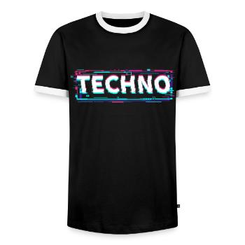 Techno House Party EDM Festival Goa Electro Rave - Men's Ringer Shirt - black/white - Front - AI Model Female 172 light (172cm) & AI Model Male 178 light (178cm)