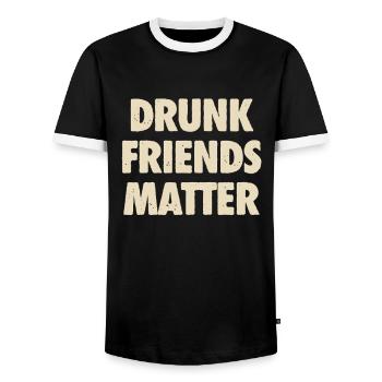 Funny Drunk Friends Matter Drinking - Men's Ringer Shirt - black/white - Front - AI Model Female 172 light (172cm) & AI Model Male 178 light (178cm)