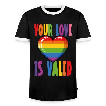 Your Love Is Valid Lgbtq Pride Rainbow Heart - Men's Ringer Shirt - black/white - Front - AI Model Female 172 light (172cm) & AI Model Male 178 light (178cm)