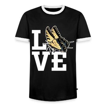 Tiger swallowtails are a girl's best - Men's Ringer Shirt - black/white - Front - AI Model Female 172 light (172cm) & AI Model Male 178 light (178cm)