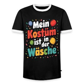 Mein Kostüm ist in der Wäsche Karneval Fasching - Männer Kontrast-T-Shirt - Schwarz/Weiß - Vorne - AI Model Female 172 light (172cm) & AI Model Male 178 light (178cm)
