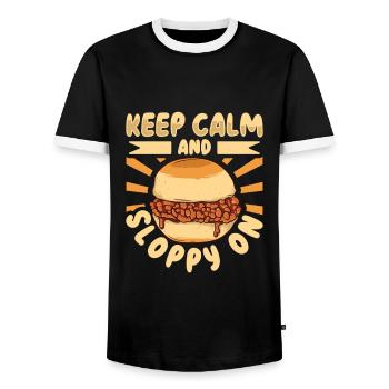 Bleib ruhig und ess nen Sloppy Joe - Männer Kontrast-T-Shirt - Schwarz/Weiß - Vorne - AI Model Female 172 light (172cm) & AI Model Male 178 light (178cm)