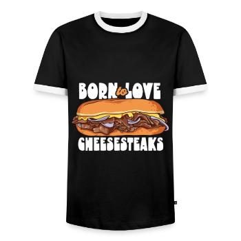 Born to love cheesesteaks - Men's Ringer Shirt - black/white - Front - AI Model Female 172 light (172cm) & AI Model Male 178 light (178cm)