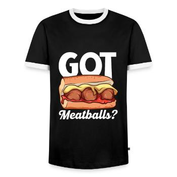 Do you have meatballs? - Meatball Sub - Men's Ringer Shirt - black/white - Front - AI Model Female 172 light (172cm) & AI Model Male 178 light (178cm)