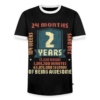 2 ans ! Cadeau d’anniversaire pour les 2 ans - T-shirt contrasté Homme - noir/blanc - Devant - AI Model Female 172 light (172cm) & AI Model Male 178 light (178cm)