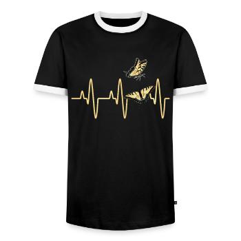 Tiger swallowtails are a girl's best - Men's Ringer Shirt - black/white - Front - AI Model Female 172 light (172cm) & AI Model Male 178 light (178cm)