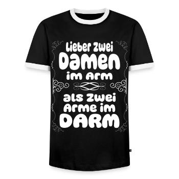 Zwei Damen im Arm Humor Lustig Spruch Mann Party - Männer Kontrast-T-Shirt - Schwarz/Weiß - Vorne - AI Model Female 172 light (172cm) & AI Model Male 178 light (178cm)