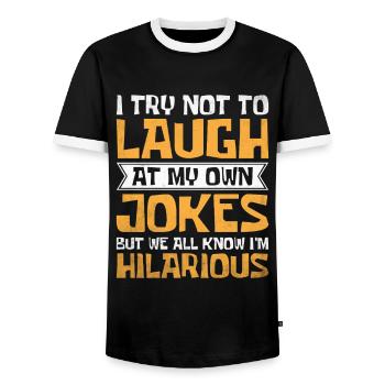 I Try Not To Laugh At My Own Jokes But We Know I'm - Men's Ringer Shirt - black/white - Front - AI Model Female 172 light (172cm) & AI Model Male 178 light (178cm)