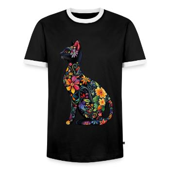 Russisch Blau Katze - Männer Kontrast-T-Shirt - Schwarz/Weiß - Vorne - AI Model Female 172 light (172cm) & AI Model Male 178 light (178cm)