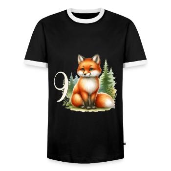 Mit Fuchs - Kinder Geburtstag 9 Jahre - Männer Kontrast-T-Shirt - Schwarz/Weiß - Vorne - AI Model Female 172 light (172cm) & AI Model Male 178 light (178cm)