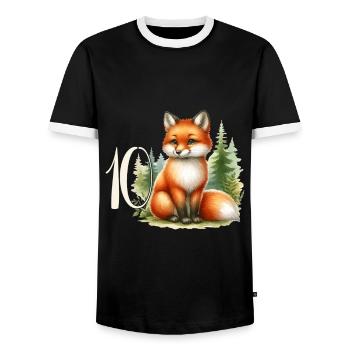 Mit Fuchs - Kinder Geburtstag 10 Jahre - Männer Kontrast-T-Shirt - Schwarz/Weiß - Vorne - AI Model Female 172 light (172cm) & AI Model Male 178 light (178cm)