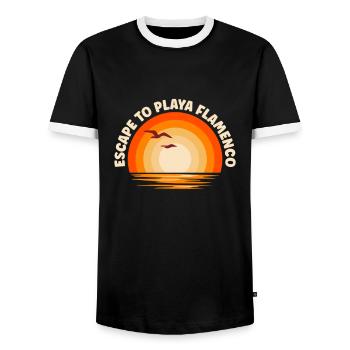 I'm fleeing to Playa Flamenco - Men's Ringer Shirt - black/white - Front - AI Model Female 172 light (172cm) & AI Model Male 178 light (178cm)