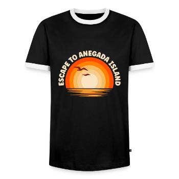 I'm fleeing to Anegada Island - Men's Ringer Shirt - black/white - Front - AI Model Female 172 light (172cm) & AI Model Male 178 light (178cm)