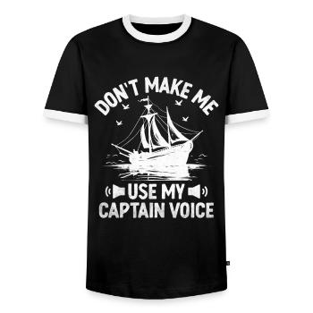 Don't Make Me Use My Captain Voice Paddle Boat - Men's Ringer Shirt - black/white - Front - AI Model Female 172 light (172cm) & AI Model Male 178 light (178cm)