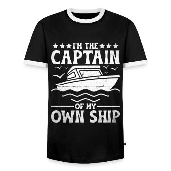 I'm The Captain Of My Own Ship Paddle Boat - Men's Ringer Shirt - black/white - Front - AI Model Female 172 light (172cm) & AI Model Male 178 light (178cm)