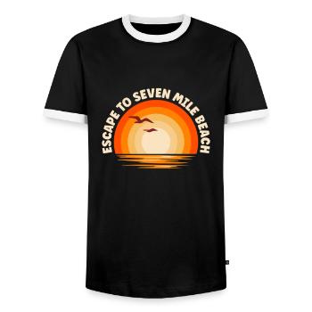 Ich fliehe nach Seven Mile Beach - Männer Kontrast-T-Shirt - Schwarz/Weiß - Vorne - AI Model Female 172 light (172cm) & AI Model Male 178 light (178cm)