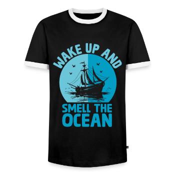 Wachen Sie auf und riechen Sie das Ocean Paddle Boat - Männer Kontrast-T-Shirt - Schwarz/Weiß - Vorne - AI Model Female 172 light (172cm) & AI Model Male 178 light (178cm)