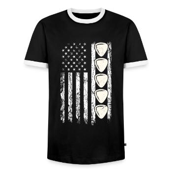 Mandolin, because normal guitars are boring - Men's Ringer Shirt - black/white - Front - AI Model Female 172 light (172cm) & AI Model Male 178 light (178cm)