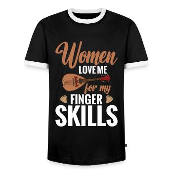 Mandolin Women Love Me For My - Men's Ringer Shirt - black/white - Front - AI Model Female 172 light (172cm) & AI Model Male 178 light (178cm)