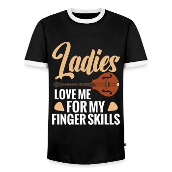 Ladies love me for my finger skills. - Men's Ringer Shirt - black/white - Front - AI Model Female 172 light (172cm) & AI Model Male 178 light (178cm)