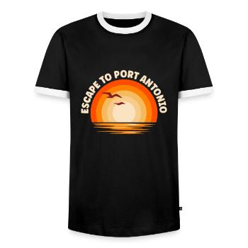 Ich fliehe nach Port Antonio - Männer Kontrast-T-Shirt - Schwarz/Weiß - Vorne - AI Model Female 172 light (172cm) & AI Model Male 178 light (178cm)