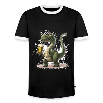 Dinosaur brontosaurus beer - Men's Ringer Shirt - black/white - Front - AI Model Female 172 light (172cm) & AI Model Male 178 light (178cm)