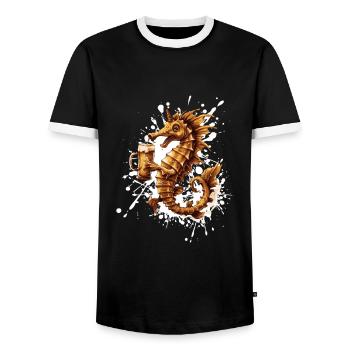 Seahorse Beer Funny - Men's Ringer Shirt - black/white - Front - AI Model Female 172 light (172cm) & AI Model Male 178 light (178cm)