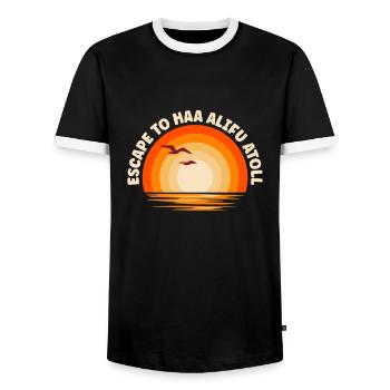 Ich fliehe nach Haa Alifu Atoll - Männer Kontrast-T-Shirt - Schwarz/Weiß - Vorne - AI Model Female 172 light (172cm) & AI Model Male 178 light (178cm)