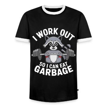 Fitness Raccoon Workout - Men's Ringer Shirt - black/white - Front - AI Model Female 172 light (172cm) & AI Model Male 178 light (178cm)