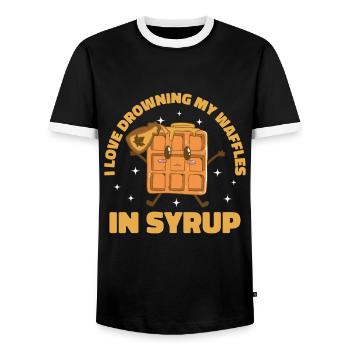 Waffle & Waffle Chef Design Drowning Waffles - Men's Ringer Shirt - black/white - Front - AI Model Female 172 light (172cm) & AI Model Male 178 light (178cm)