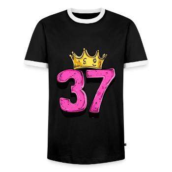37 Nombre Couronne - T-shirt contrasté Homme - noir/blanc - Devant - AI Model Female 172 light (172cm) & AI Model Male 178 light (178cm)