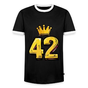 42 Number Krone - Men's Ringer Shirt - black/white - Front - AI Model Female 172 light (172cm) & AI Model Male 178 light (178cm)