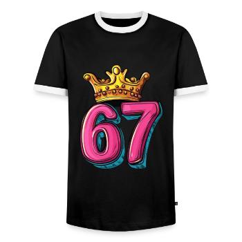 67 Zahl Krone - Männer Kontrast-T-Shirt - Schwarz/Weiß - Vorne - AI Model Female 172 light (172cm) & AI Model Male 178 light (178cm)