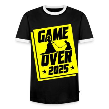 Hochzeit Game Over 2025 Junggesellenabschied - Männer Kontrast-T-Shirt - Schwarz/Weiß - Vorne - AI Model Female 172 light (172cm) & AI Model Male 178 light (178cm)
