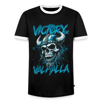 Norse Viking Victory Or Valhalla - Men's Ringer Shirt - black/white - Front - AI Model Female 172 light (172cm) & AI Model Male 178 light (178cm)
