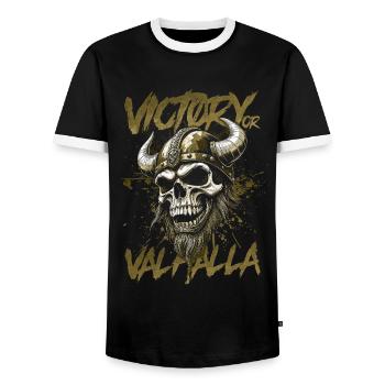 Norse Viking Victory Or Valhalla - Men's Ringer Shirt - black/white - Front - AI Model Female 172 light (172cm) & AI Model Male 178 light (178cm)