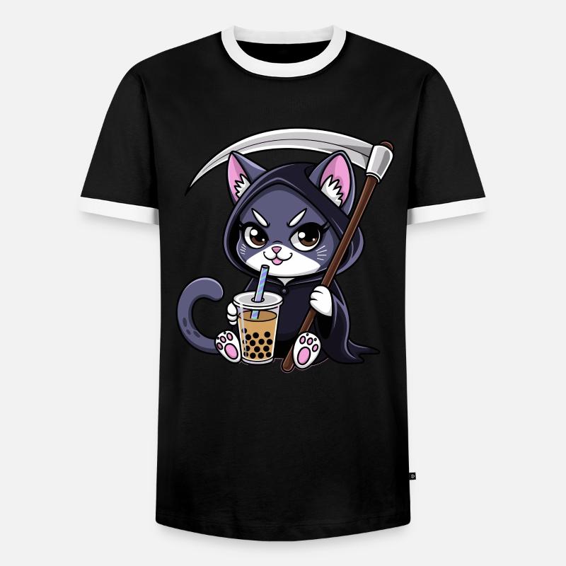 Sensenmann Anime Katze Kirschblüte - Männer Kontrast-T-Shirt - Schwarz/Weiß