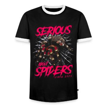 Serious About Spiders Tarentule de compagnie née en 2023 - T-shirt contrasté Homme - noir/blanc - Devant - AI Model Female 172 light (172cm) & AI Model Male 178 light (178cm)