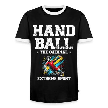 Handball The Original Extreme Sport Handball - Men's Ringer Shirt - black/white - Front - AI Model Female 172 light (172cm) & AI Model Male 178 light (178cm)