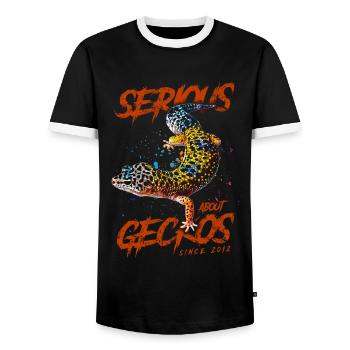 Ernsthaft über Leopardgeckos seit 2012 - Männer Kontrast-T-Shirt - Schwarz/Weiß - Vorne - AI Model Female 172 light (172cm) & AI Model Male 178 light (178cm)