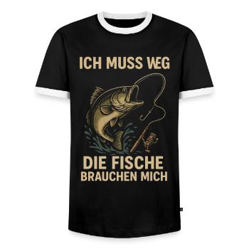 Pêche canne à pêche Sport Nature Adventure - T-shirt contrasté Homme - noir/blanc - Devant - AI Model Female 172 light (172cm) & AI Model Male 178 light (178cm)