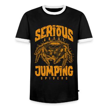 Serious About Jumping Spiders Pet Spider Owner - Men's Ringer Shirt - black/white - Front - AI Model Female 172 light (172cm) & AI Model Male 178 light (178cm)