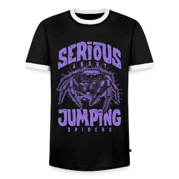 Serious About Jumping Spiders Pet Spider Owner - Men's Ringer Shirt - black/white - Front - AI Model Female 172 light (172cm) & AI Model Male 178 light (178cm)