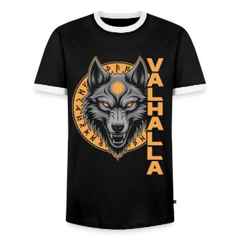 Norse Wolf Valhalla Rune Design - Men's Ringer Shirt - black/white - Front - AI Model Female 172 light (172cm) & AI Model Male 178 light (178cm)