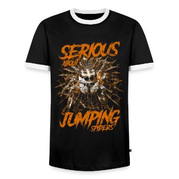 Serious About Jumping Spiders Pet Spider Owner - Men's Ringer Shirt - black/white - Front - AI Model Female 172 light (172cm) & AI Model Male 178 light (178cm)