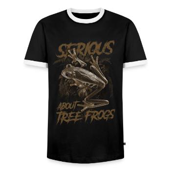 Sérieux au sujet des grenouilles arboricoles aux yeux rouges Gardien d’amphibiens - T-shirt contrasté Homme - noir/blanc - Devant - AI Model Female 172 light (172cm) & AI Model Male 178 light (178cm)